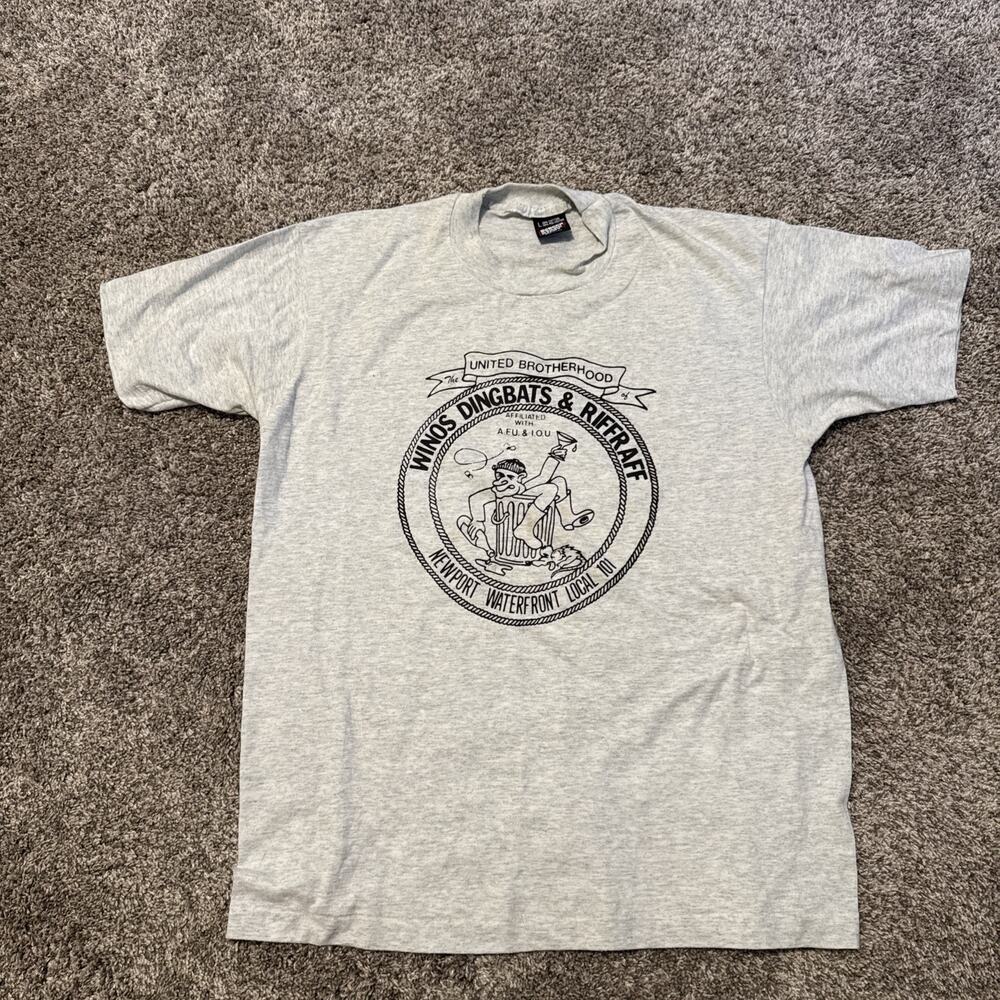 Winos Dingbats And Riffraff United Brotherhood Shirt Gray Sz L VTG 1980’s